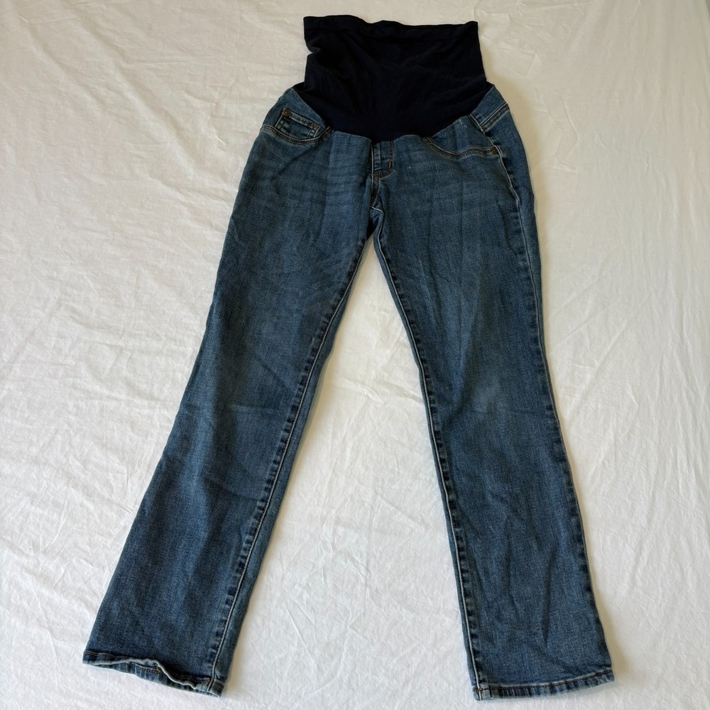 Indigo Blue Womens Blue Denim Mid Wash Comfort Stretch Maternity Jeans Size PM